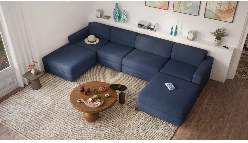 Citysofa U formos modulinė sofa GRACIA 180x340x180 cm - Tamsiai mėlyna