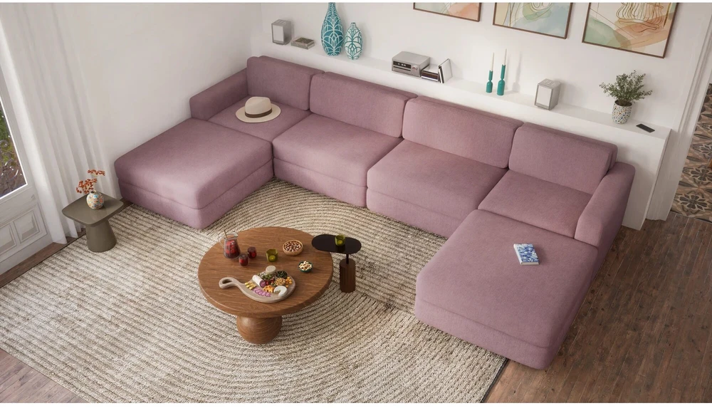 Citysofa U formos modulinė sofa GRACIA 180x360x180 cm - Dulsvai rožinė