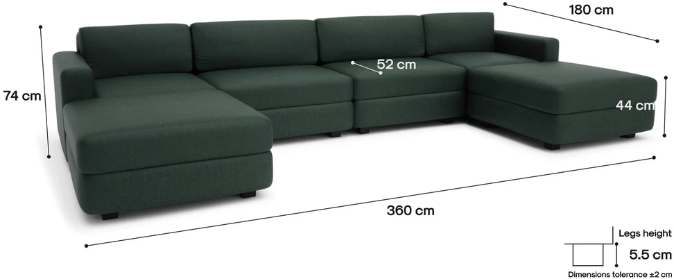 Citysofa U formos modulinė sofa GRACIA 180x360x180 cm - Žalia