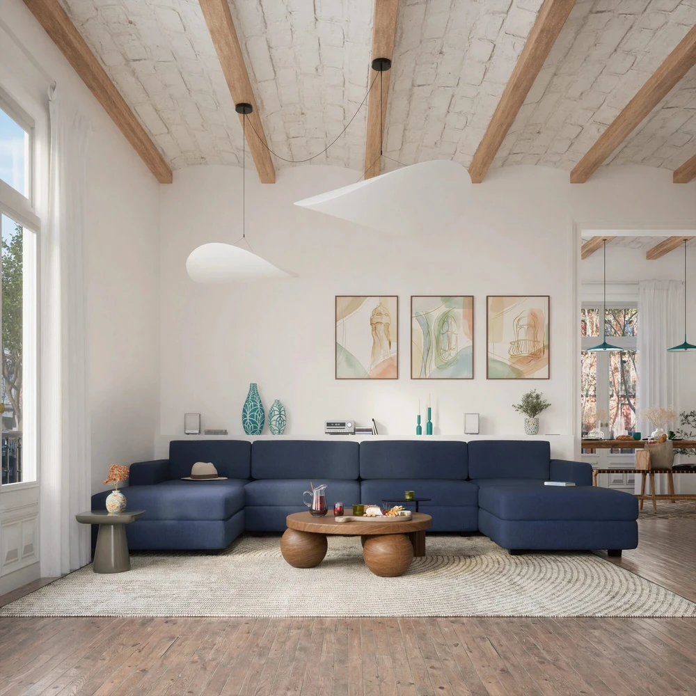 Citysofa U formos modulinė sofa GRACIA 180x360x180 cm - Tamsiai mėlyna