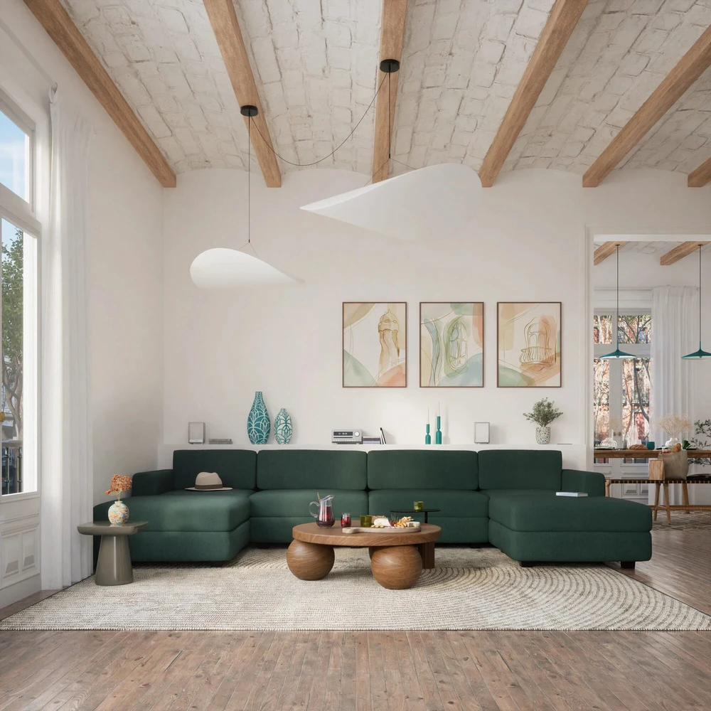 Citysofa U formos modulinė sofa GRACIA 180x360x180 cm - Žalia