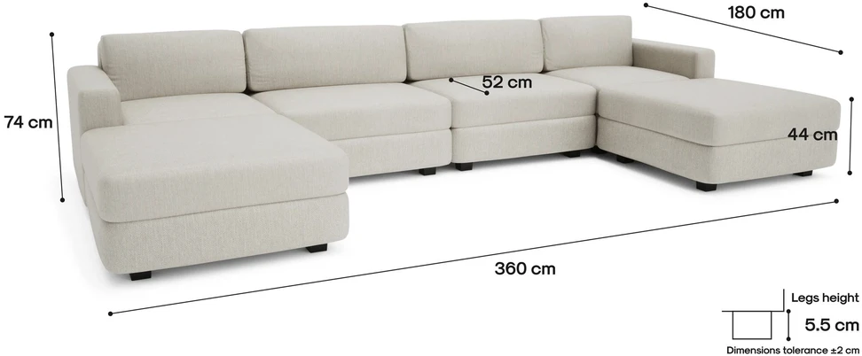Citysofa U formos modulinė sofa GRACIA 180x360x180 cm - Kreminė smėlio