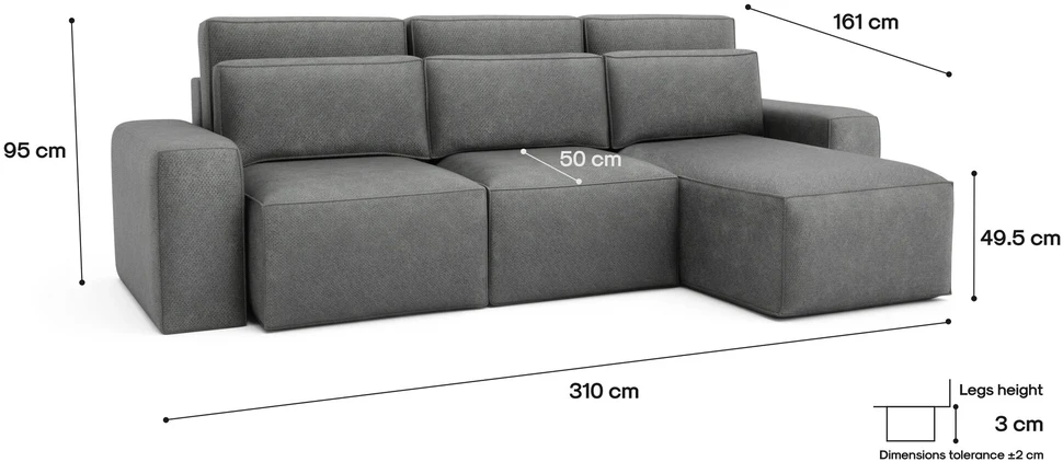 Citysofa Universali kampinė sofa-lova Jordaan - Pilka