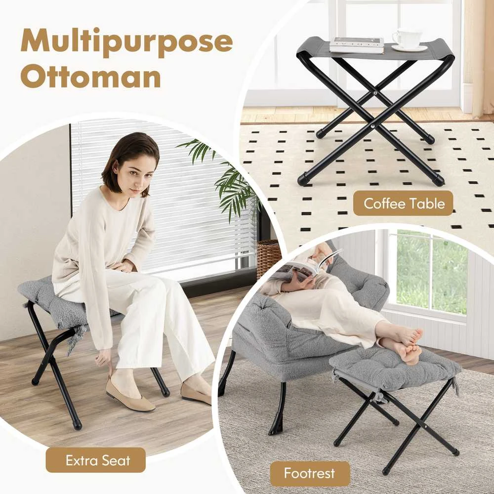 Promotions Kėdė su sulankstoma kojų atrama ir galvos pagalvėle, 80x73,7x96,5 cm, pilka