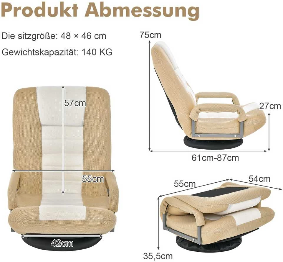 Promotions Grindų kėdė, 61-87x55x75 cm, smėlio spalvos