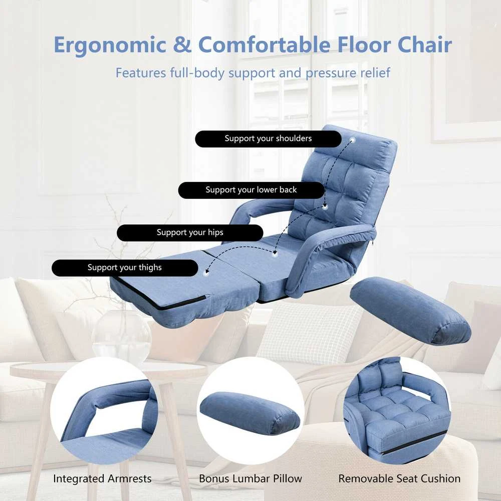 Promotions Sulankstoma grindų kėdė-sofa, 169x55 cm, mėlyna