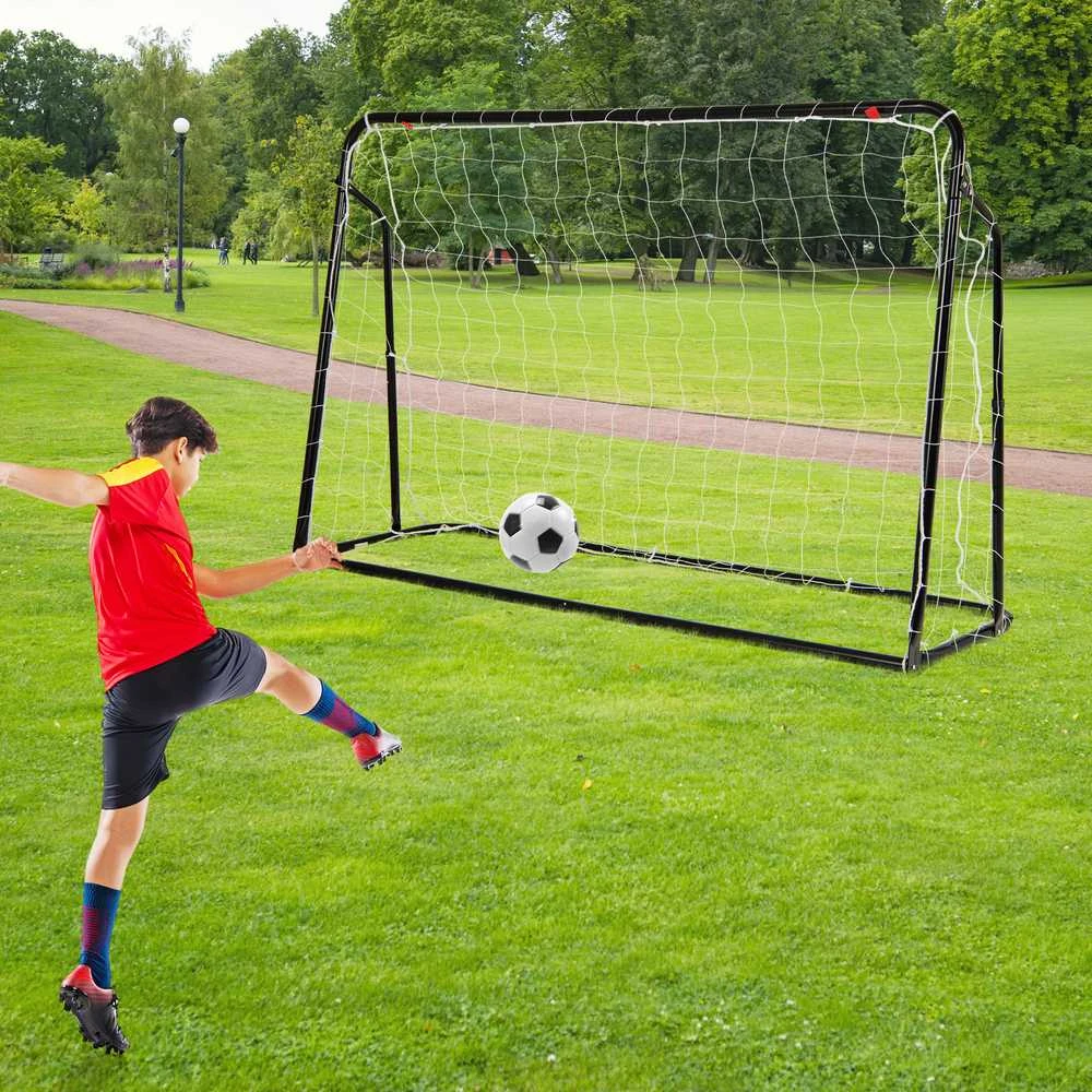 Promotions Vaikiški futbolo vartai ir atmušėjas, 187x60x102-122,5 cm, juodos spalvos