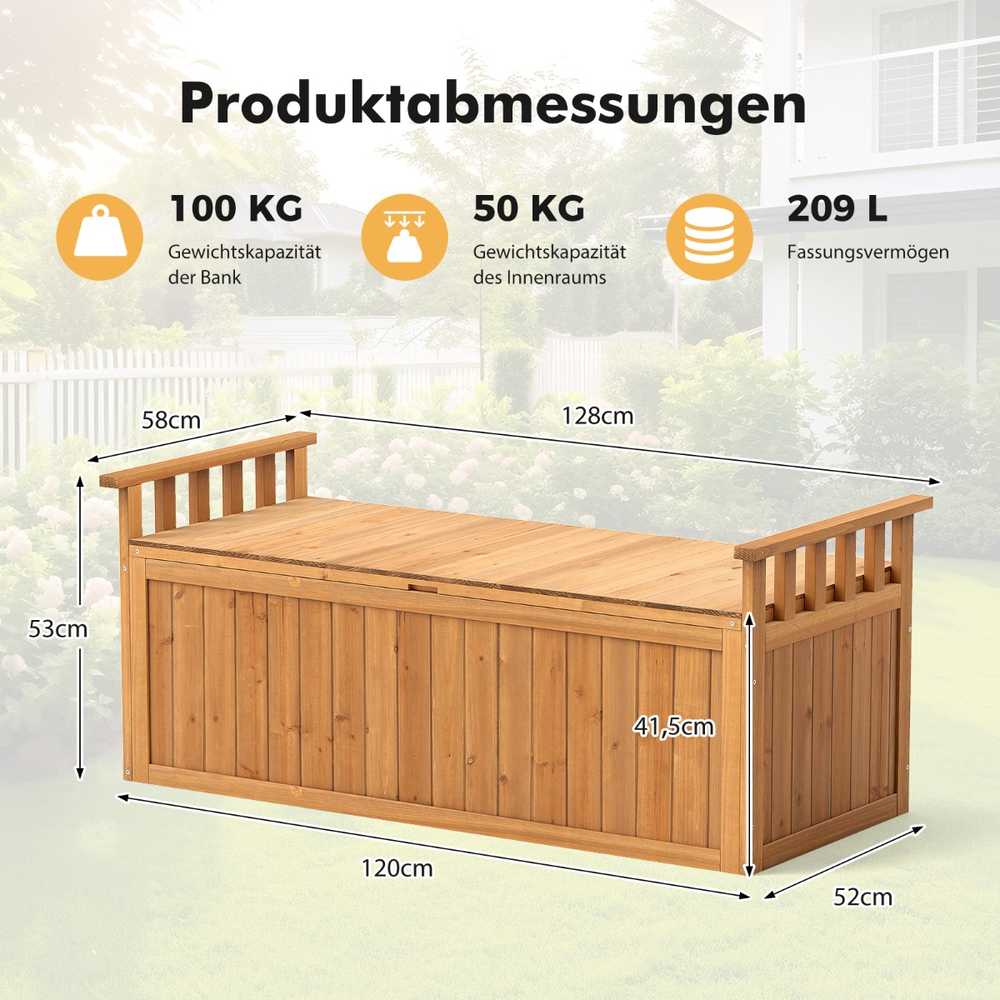 Lauko baldų komplektas Promotions Lauko saugojimo suolas, 128x58x53 cm, natūralus
