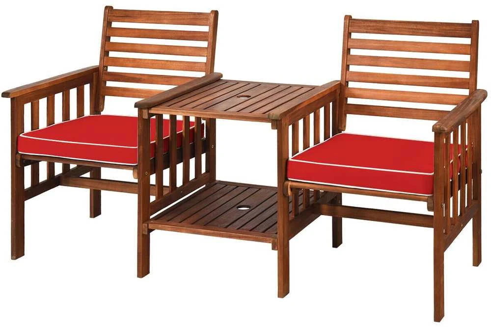Lauko baldų komplektas Promotions Lauko terasos stalas ir kėdžių komplektas, akacijos mediena, 165,1x66x88,9 cm, raudonas