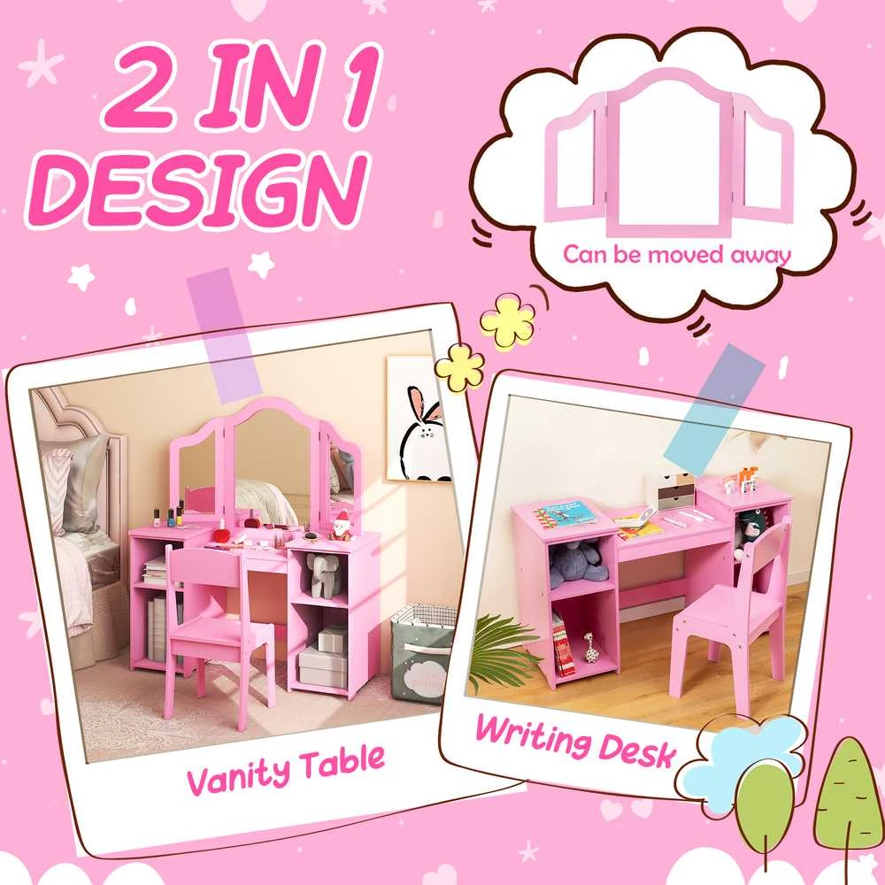 Promotions Vaikų kosmetinis staliukas ir kėdžių komplektas, 104.1x40.6x116.8 cm, rožinė balta