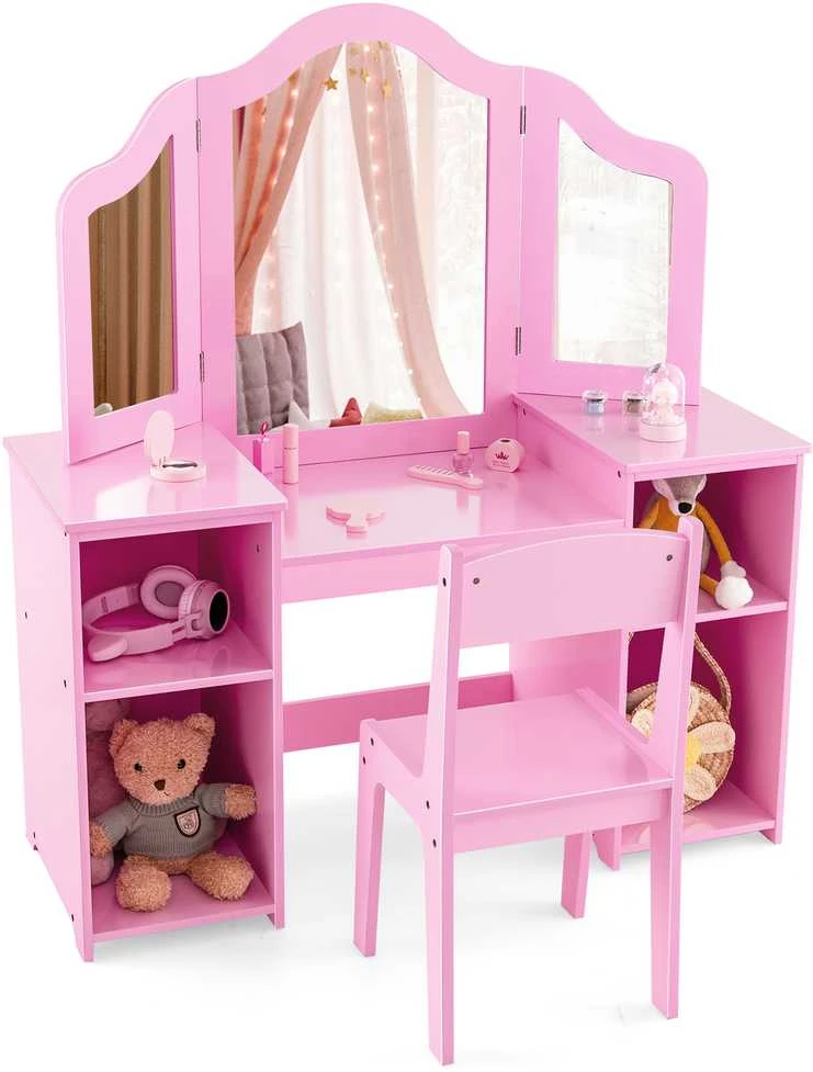 Promotions Vaikų kosmetinis staliukas ir kėdžių komplektas, 104.1x40.6x116.8 cm, rožinė balta