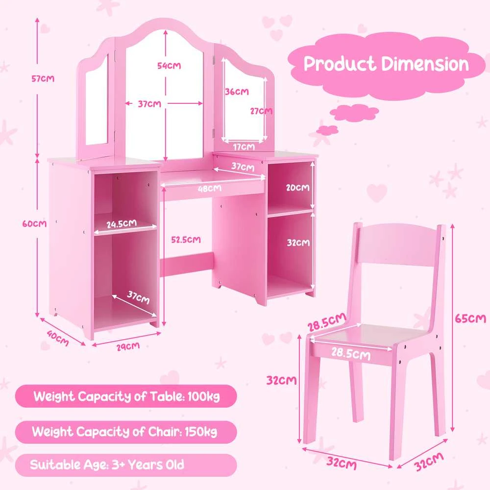 Promotions Vaikų kosmetinis staliukas ir kėdžių komplektas, 104.1x40.6x116.8 cm, rožinė balta