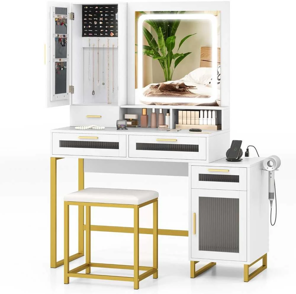 Promotions Kosmetinis staliukas su komplektu, 112x39.5x145 cm, baltos ir aukso spalvos