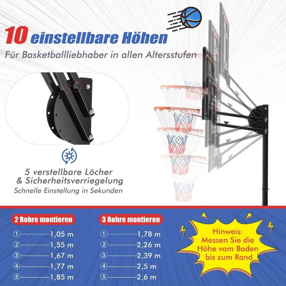 Promotions Krepšinio stovėklas, reguliuojamo aukščio, 105-260 cm, juodas