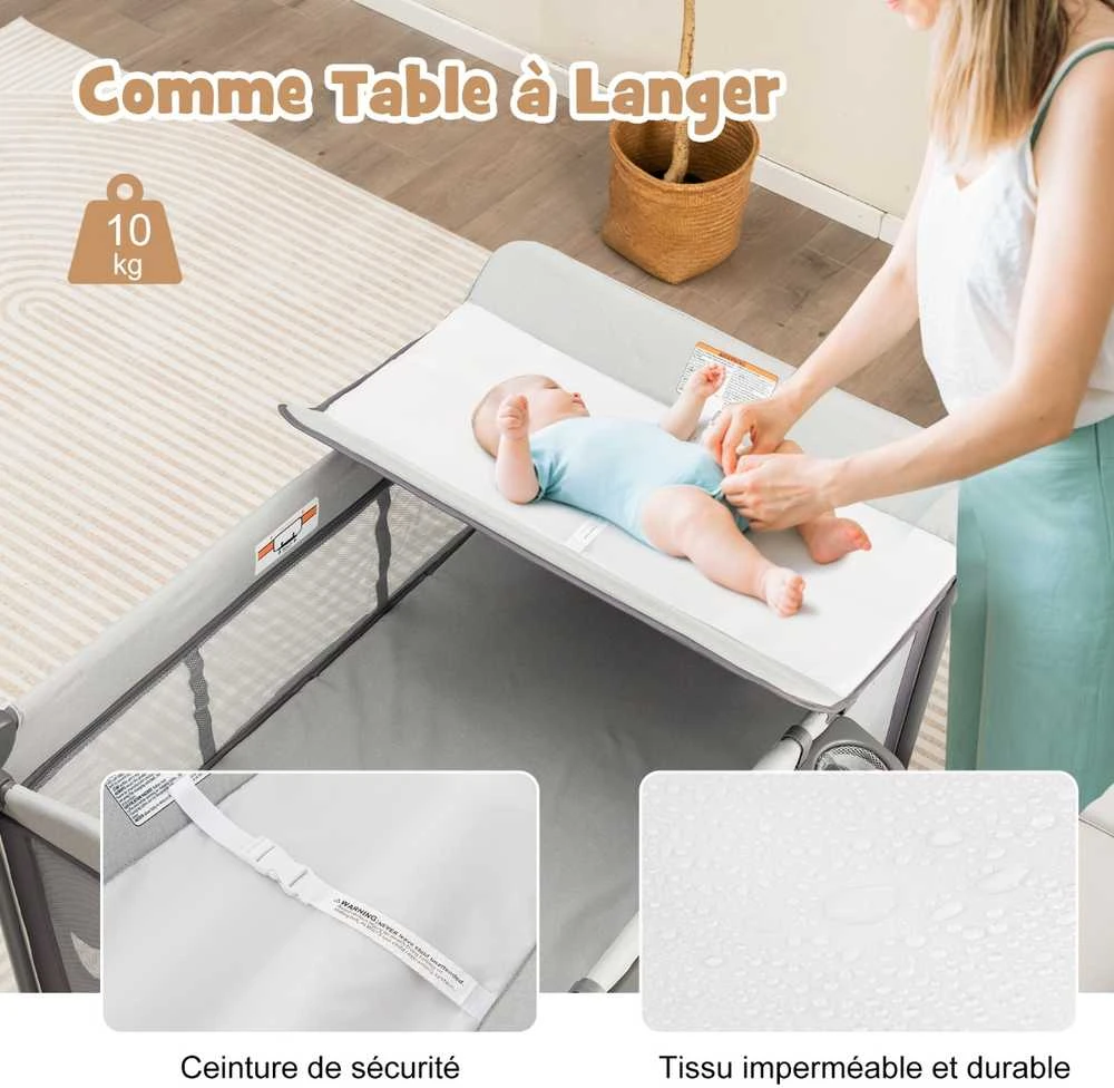 Promotions Kūdikių maniežas, 5 viename sulankstoma kelioninė lovytė su vystymo stalu ir lovyte, 110x78x78 cm, pilka