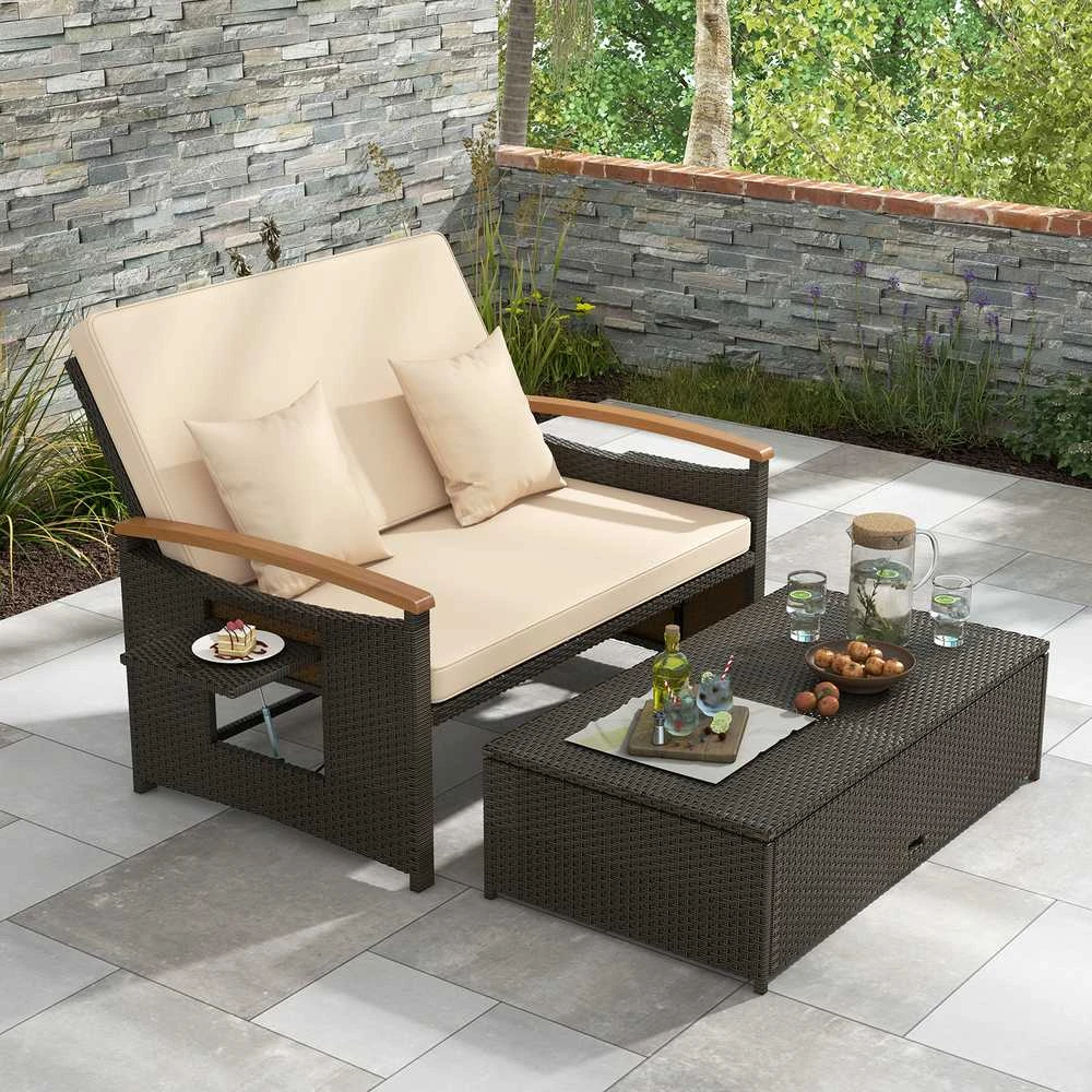 Promotions Lauko dienos lovos komplektas, 78.7-120.7x167.6x35.6-91.4 cm, Smėlio spalvos
