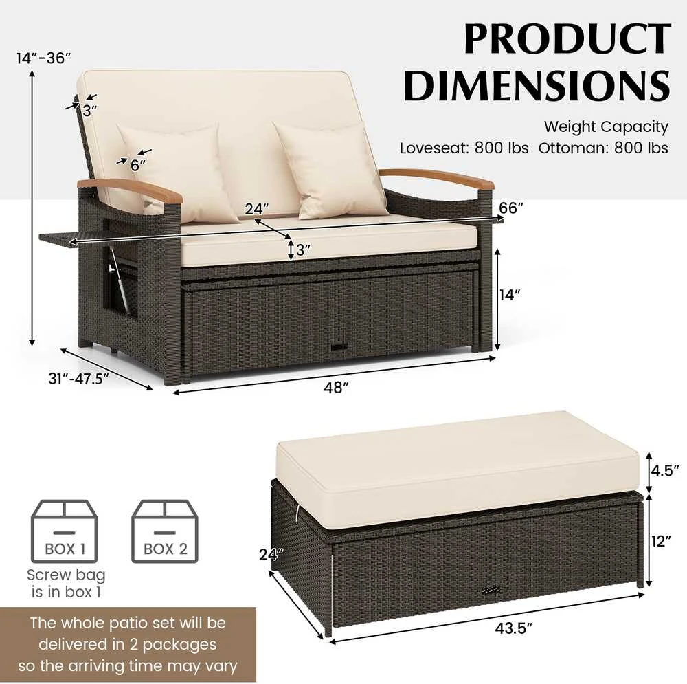 Promotions Lauko dienos lovos komplektas, 78.7-120.7x167.6x35.6-91.4 cm, Smėlio spalvos