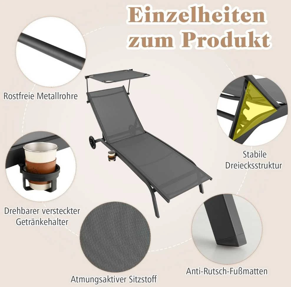 Promotions Gultas kėdė, 165x61x96 cm, Pilka