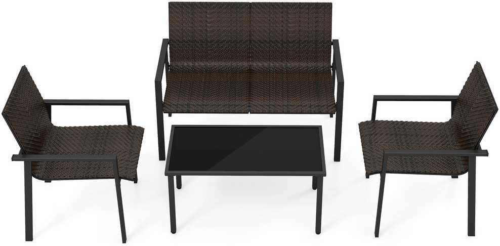 Lauko baldų komplektas Promotions Sodo baldų komplektas, 67,6x116,8x83,8 cm dvivietė sofa, 67,6x63,5x83,8 cm kėdės, 90,2x50,8x44,5 cm kavos staliukas, Ruda