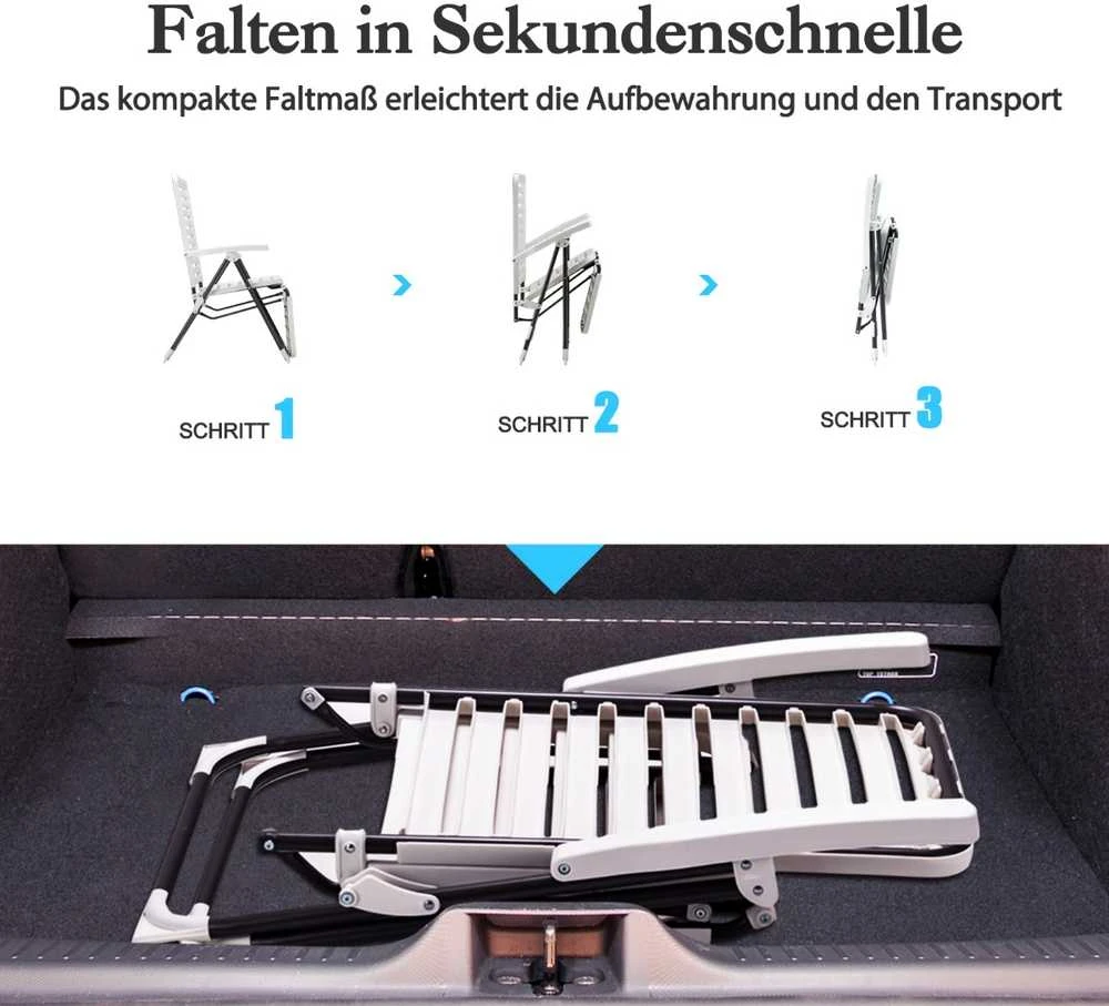 Promotions Lauko terasos kėdžių komplektas, reguliuojamas sulankstomas su pakoja, 147.3x62.2x72.4 cm, baltas
