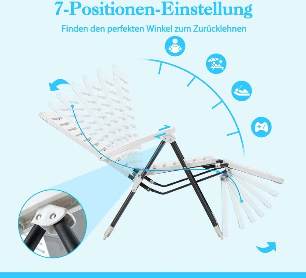 Promotions Lauko terasos kėdžių komplektas, reguliuojamas sulankstomas su pakoja, 147.3x62.2x72.4 cm, baltas