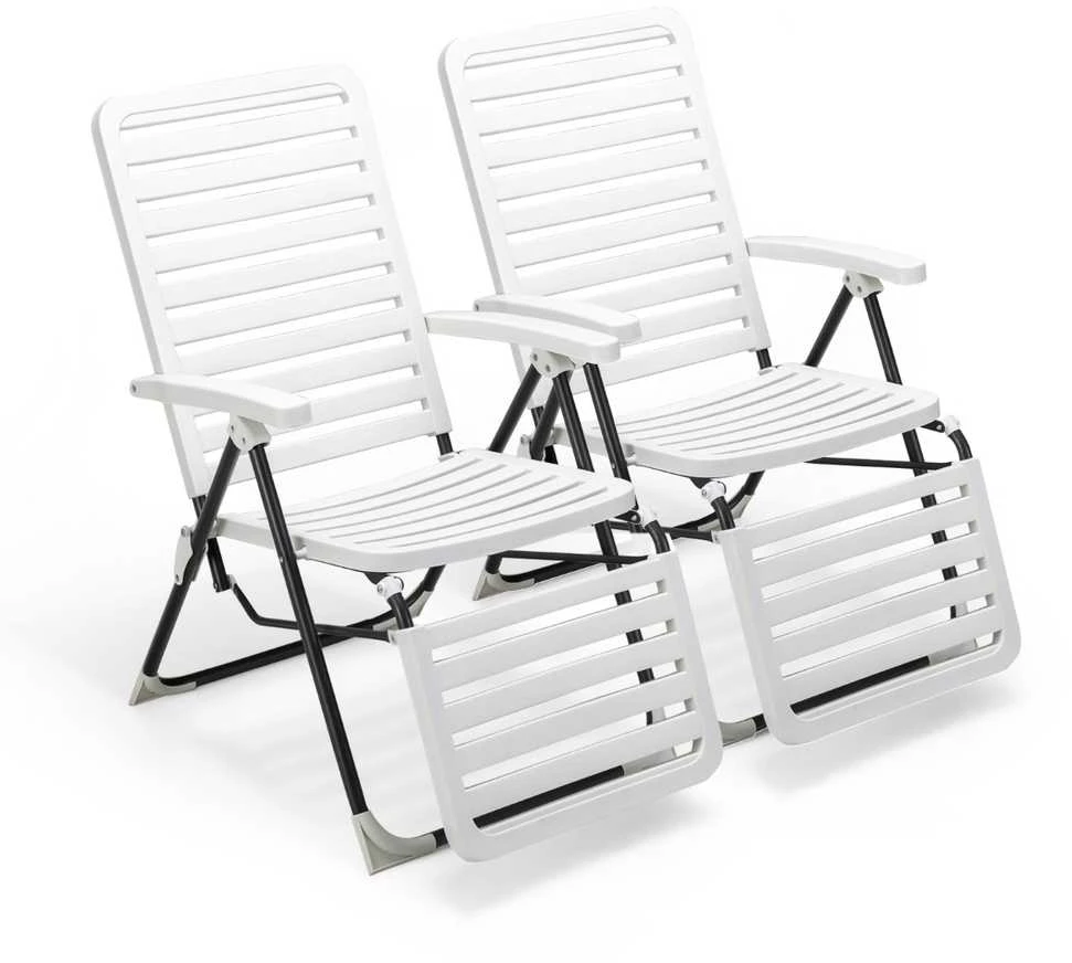 Promotions Lauko terasos kėdžių komplektas, reguliuojamas sulankstomas su pakoja, 147.3x62.2x72.4 cm, baltas