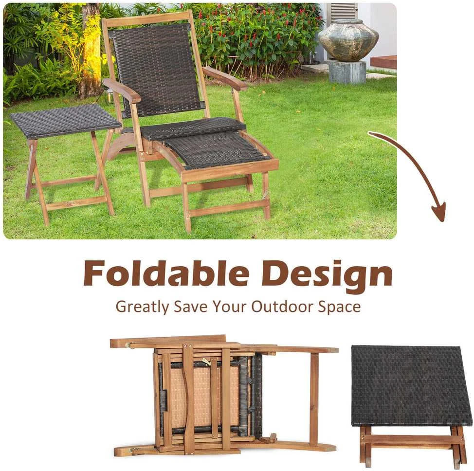 Promotions Sulankstomas lauko rotango poilsio kėdė ir akacijos medienos staliukas, 45,7x45,7x45,7 cm, ruda
