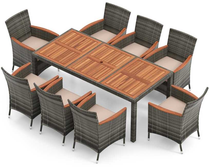 Lauko baldų komplektas Promotions Lauko valgomojo komplektas, 9 dalių, 190x90x74 cm, pilka ir smėlio spalvos