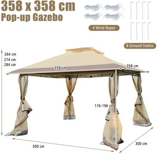 Promotions Iškylantis pavėsinė, 358x358x284 cm, chaki