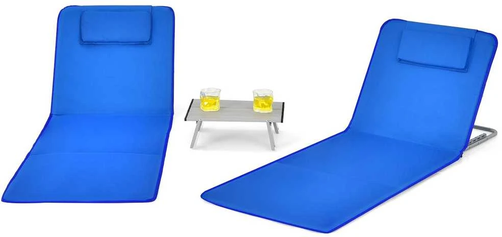 Promotions Reguliuojamos poilsio kėdės su sulankstomu stalu, 151x55,5x27-47 cm, mėlynos spalvos