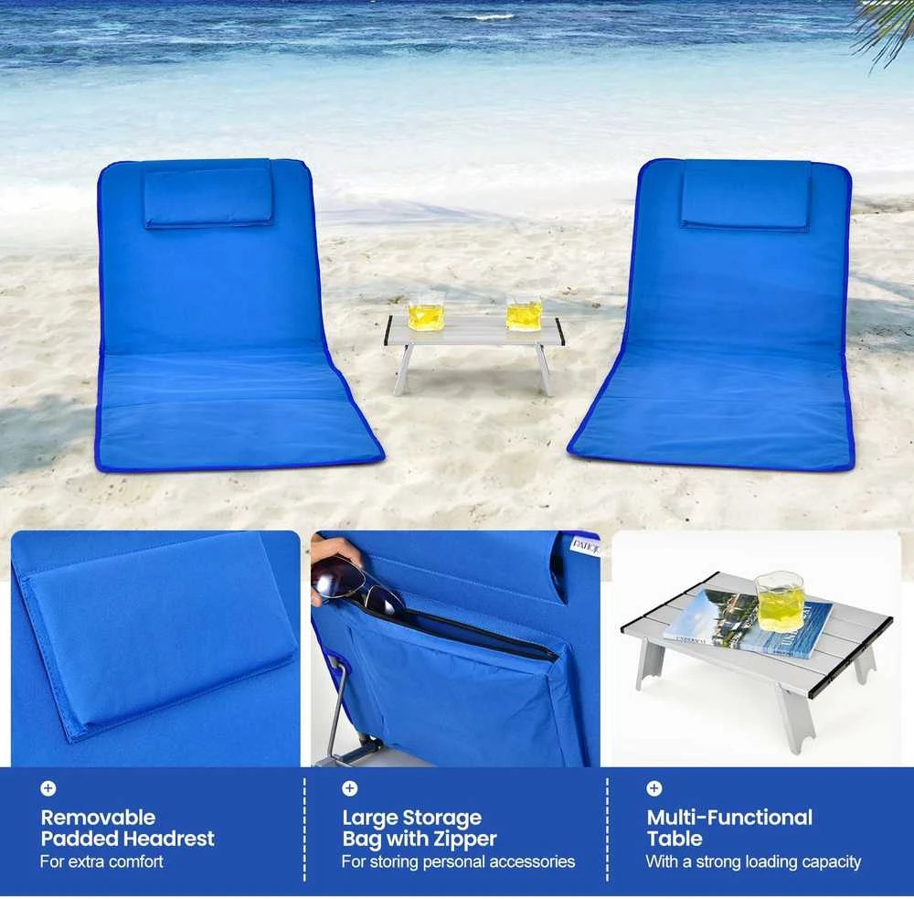 Promotions Reguliuojamos poilsio kėdės su sulankstomu stalu, 151x55,5x27-47 cm, mėlynos spalvos