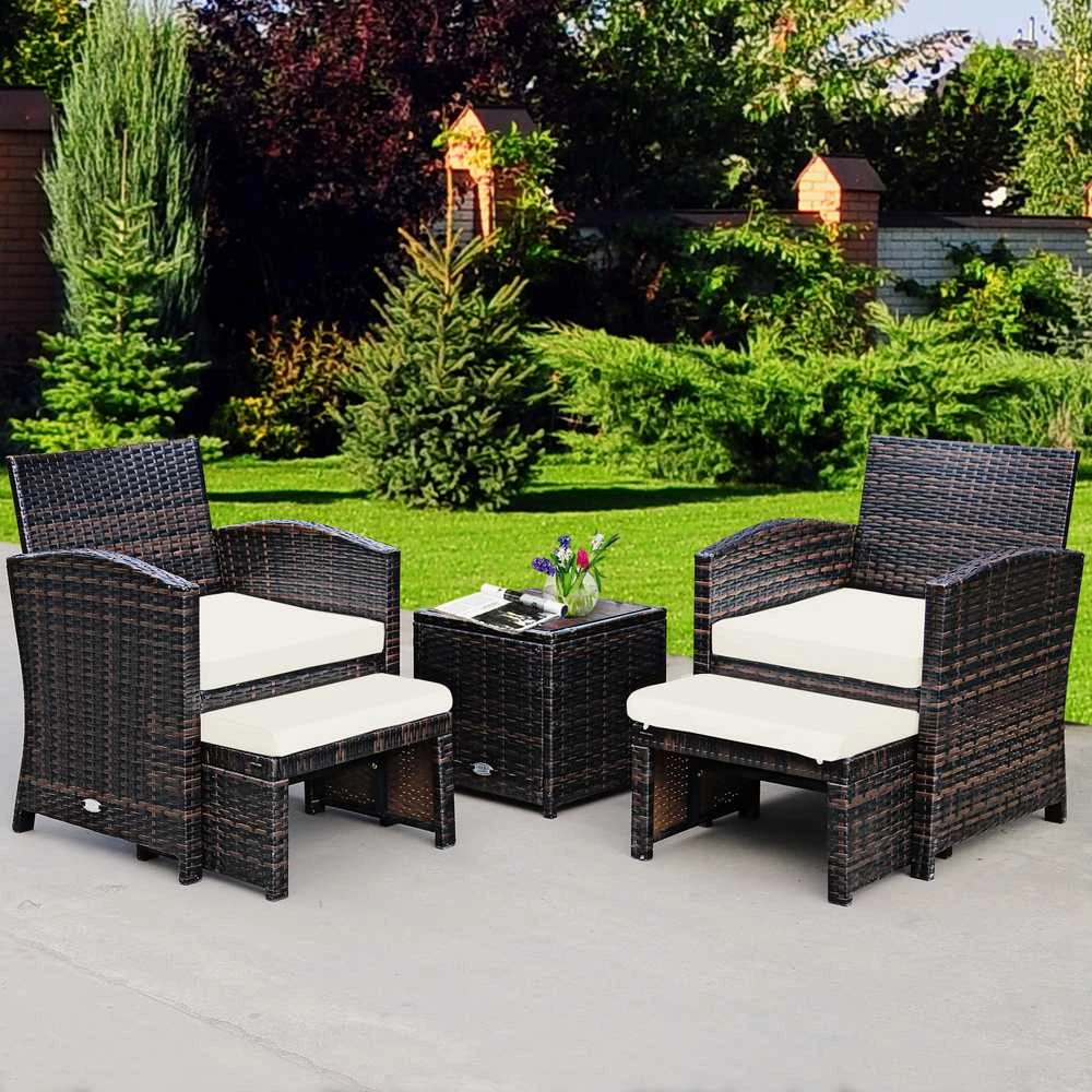 Lauko baldų komplektas Promotions Sodo baldų komplektas, rotangas, 59x53.5x77.5 cm, ruda balta