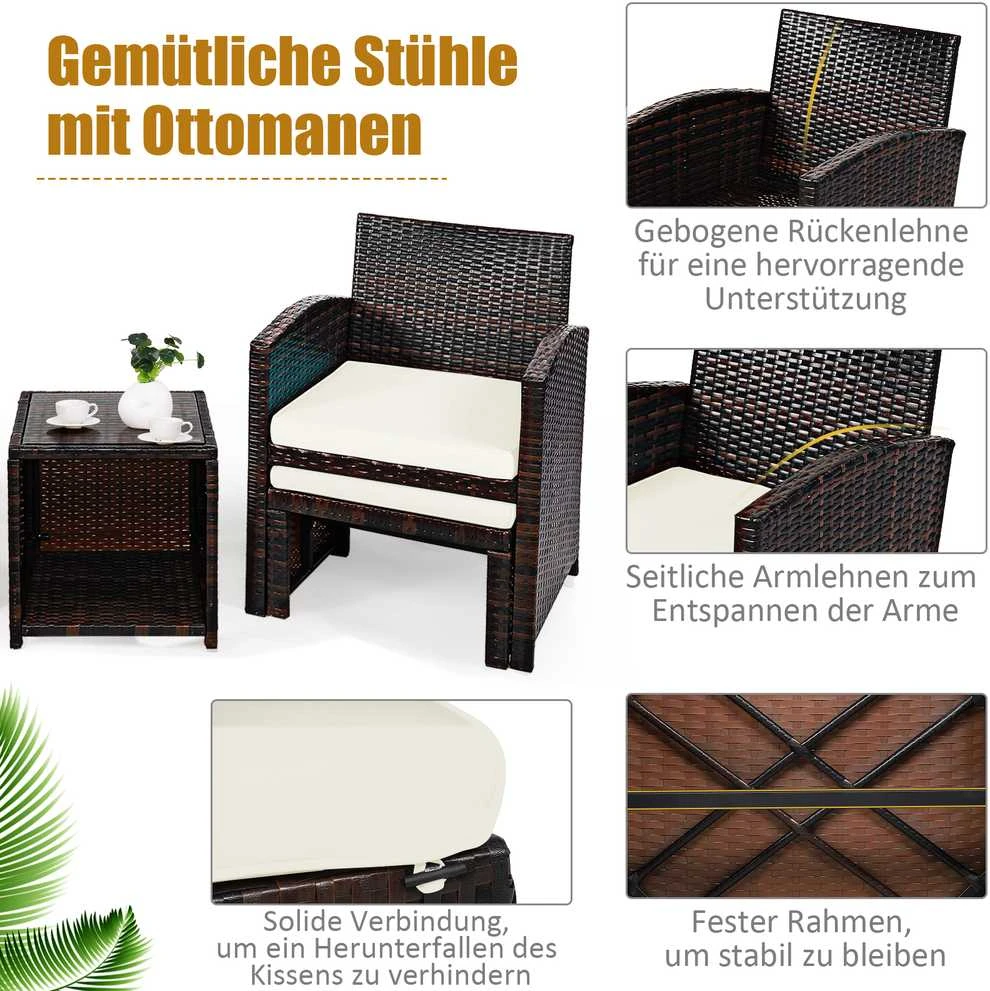 Lauko baldų komplektas Promotions Sodo baldų komplektas, rotangas, 59x53.5x77.5 cm, ruda balta
