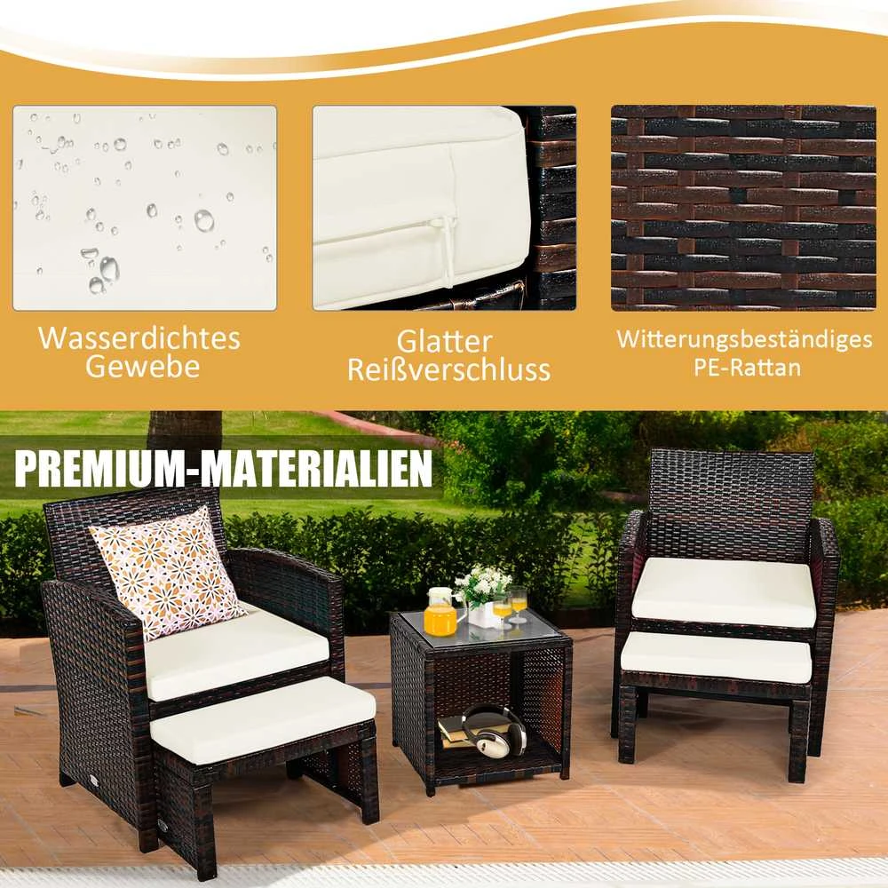 Lauko baldų komplektas Promotions Sodo baldų komplektas, rotangas, 59x53.5x77.5 cm, ruda balta