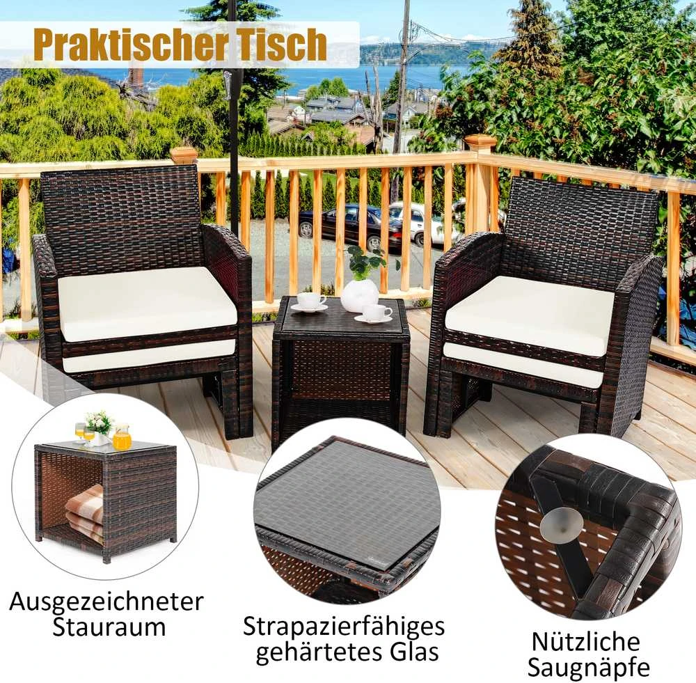 Lauko baldų komplektas Promotions Sodo baldų komplektas, rotangas, 59x53.5x77.5 cm, ruda balta
