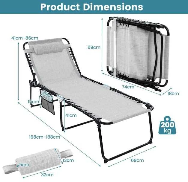 Promotions Sulankstomas saulės gultas, 168x69x41-86 cm, pilkas