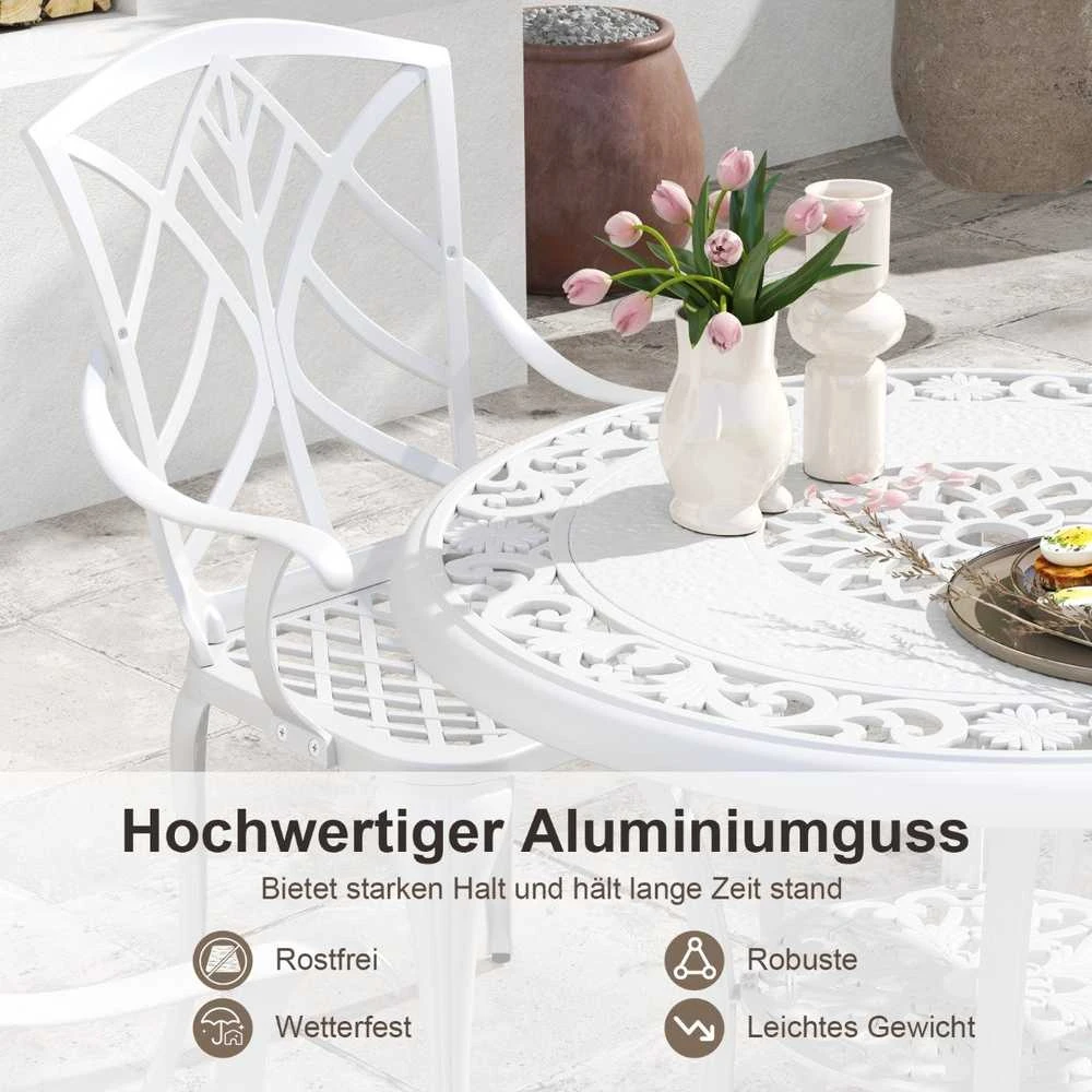 Lauko baldų komplektas Promotions Sodo baldų komplektas, liejinių aliuminis, 80x73 cm, baltas