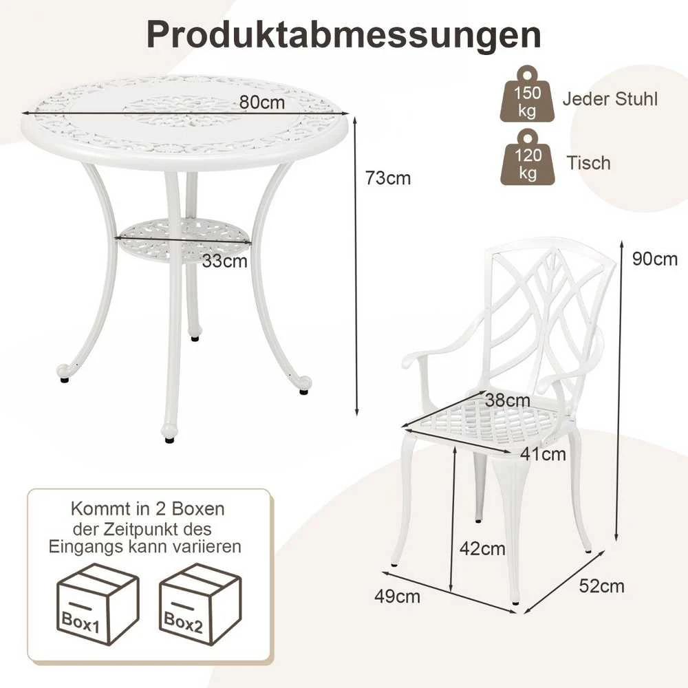 Lauko baldų komplektas Promotions Sodo baldų komplektas, liejinių aliuminis, 80x73 cm, baltas