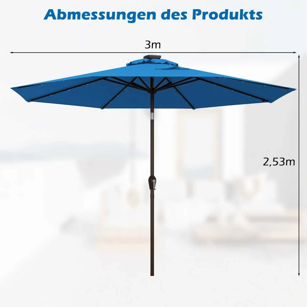 Promotions Sodo skėtis, LED saulės energija maitinamas, 300x300x250 cm, mėlynas