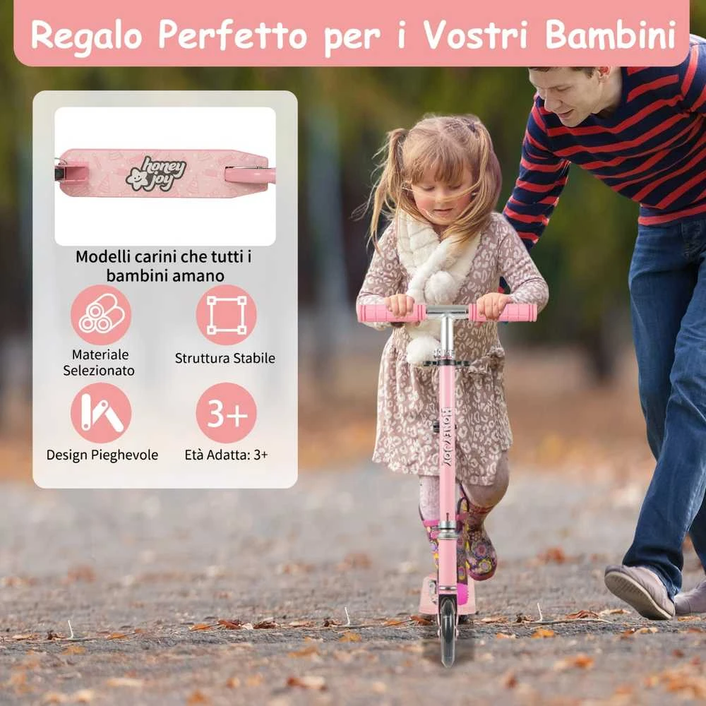 Promotions Vaikiškas paspirtukas, reguliuojamas vairalazdė, 68x10.5x78 cm, rožinis