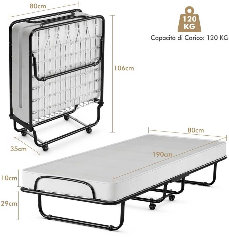 Promotions Sulankstoma lova, 190x80x39 cm, juoda balta