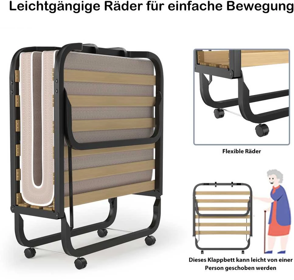 Promotions Sulankstoma lova, 200x80x40 cm, juoda, mėlyna