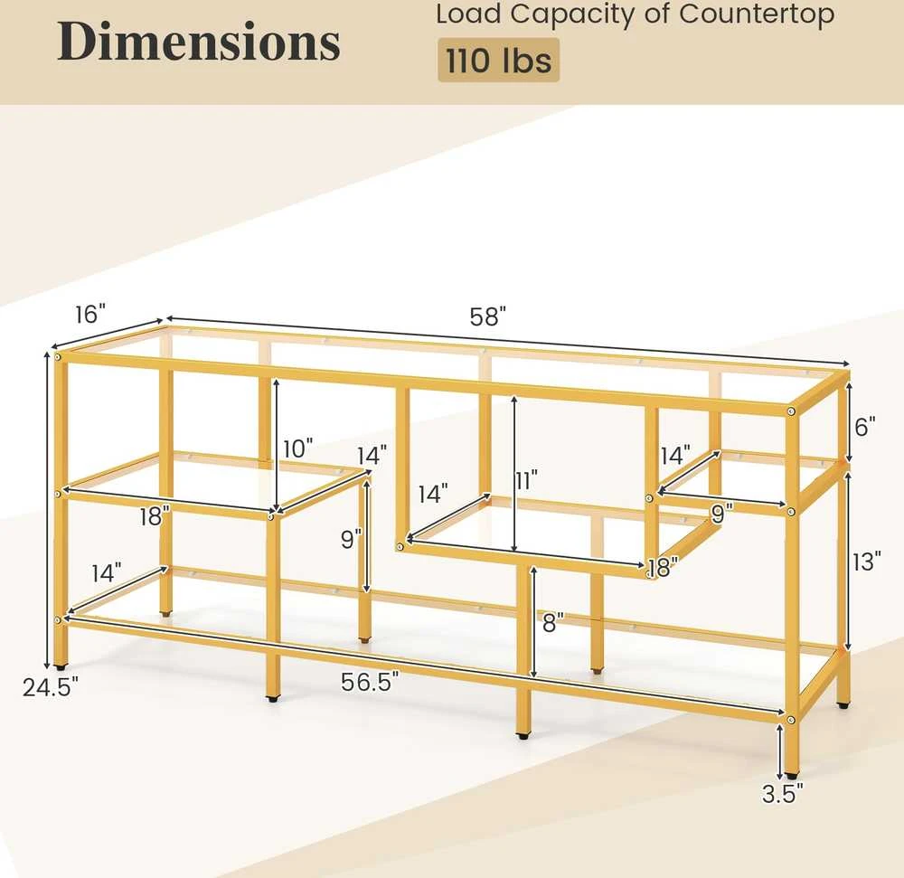 Promotions TV konsolės staliukas, 147,3x40,6x62,2 cm, auksinis