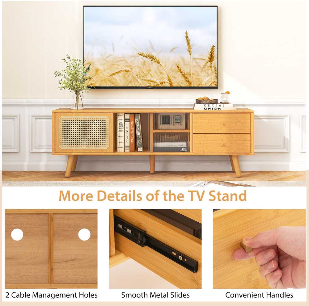 Promotions TV staliukas, bambukas, 139,7x30,5x45,7 cm, natūralus