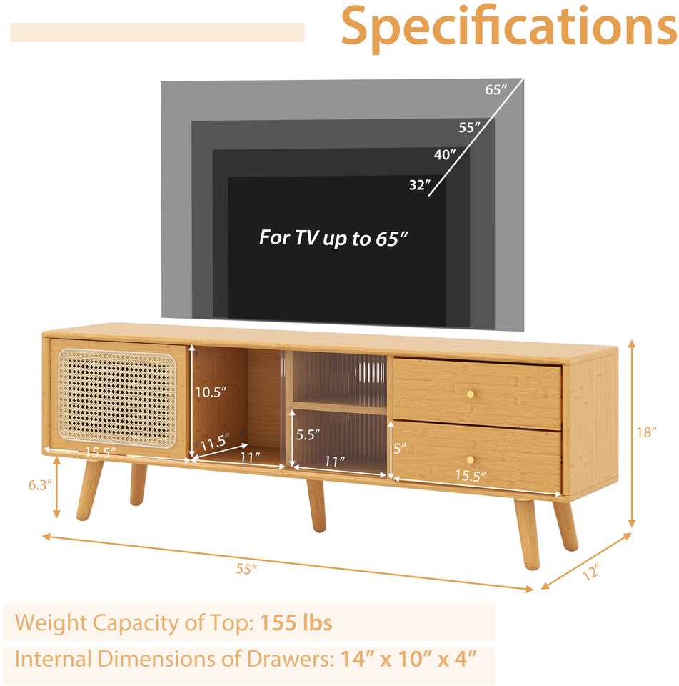 Promotions TV staliukas, bambukas, 139,7x30,5x45,7 cm, natūralus
