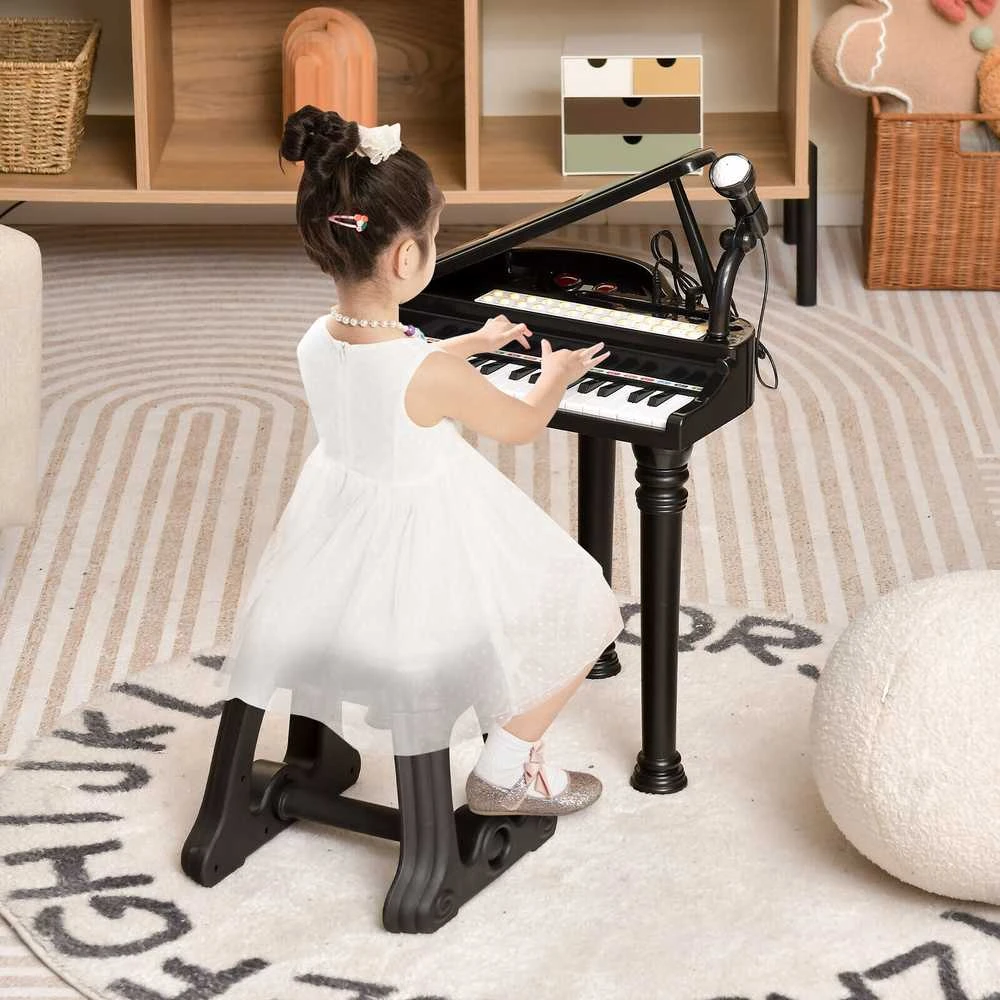 Promotions Vaikiškas pianino klaviatūros komplektas su taburete ir mikrofonu, 35,6x30,5x54,6 cm, juodas