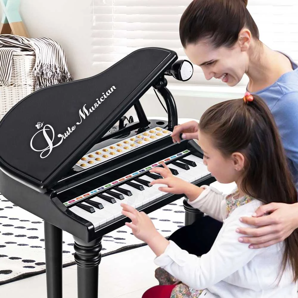 Promotions Vaikiškas pianino klaviatūros komplektas su taburete ir mikrofonu, 35,6x30,5x54,6 cm, juodas