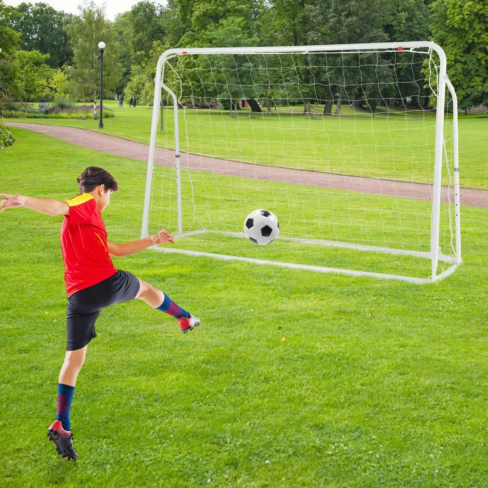 Promotions Vaikiški futbolo vartai su atmušimo tinkleliu, 187x60x102-122,5 cm, balti