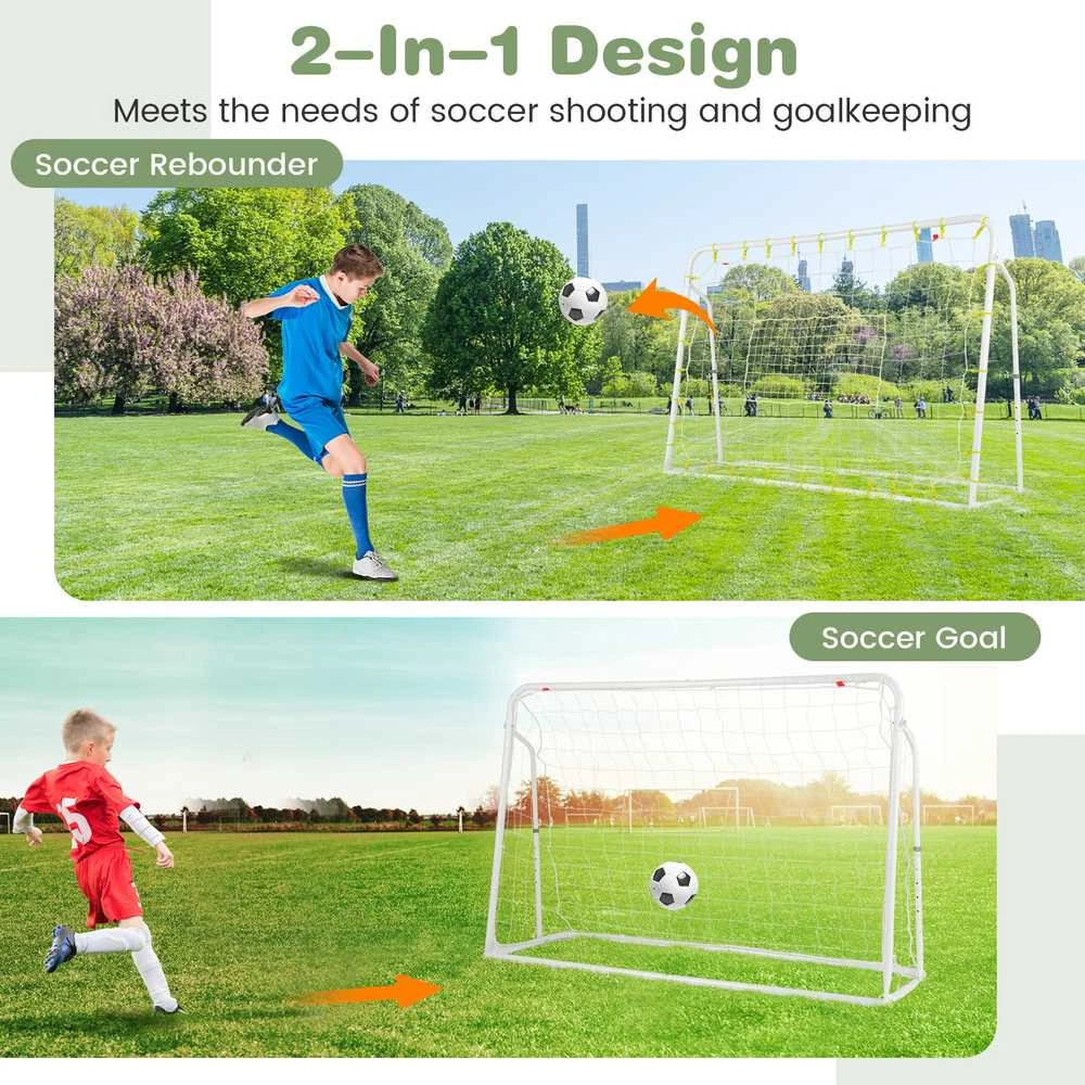 Promotions Vaikiški futbolo vartai su atmušimo tinkleliu, 187x60x102-122,5 cm, balti