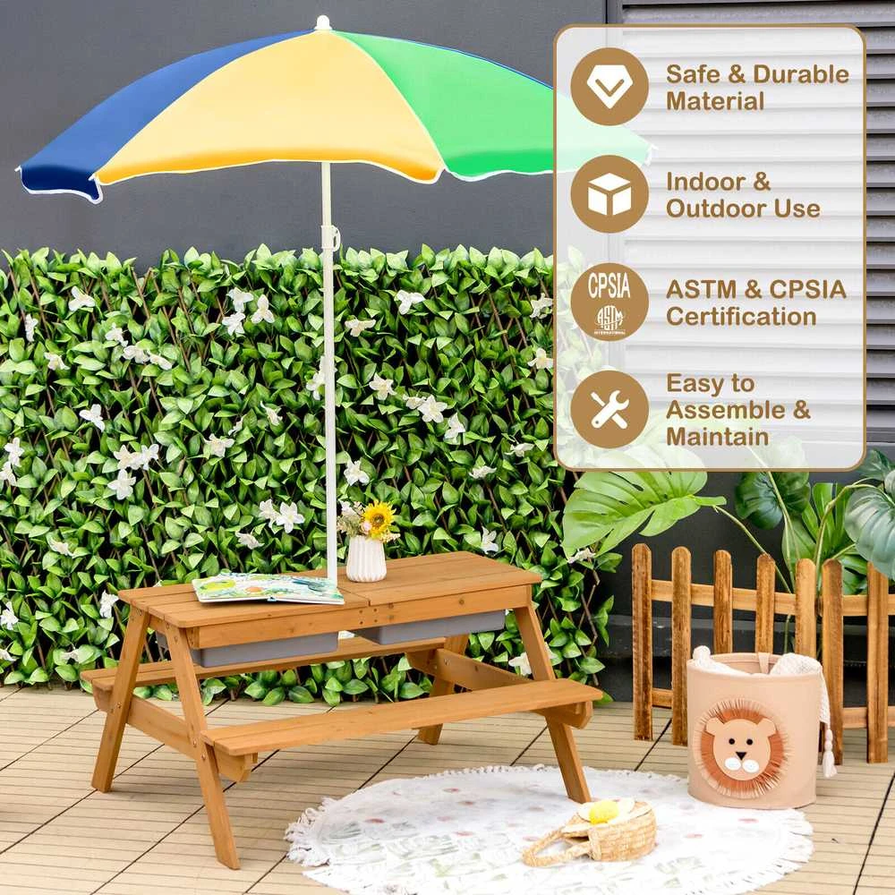 Promotions Vaikų lauko pikniko vandens ir smėlio stalas, 92,7x86,4x49,5 cm, natūrali mėlyna žalia geltona